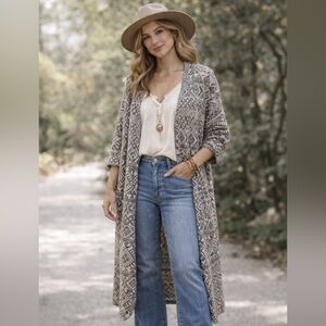 Maurice’s Open Front Cardigan Women’s Large Boho Longline Cozy Neutral Layering